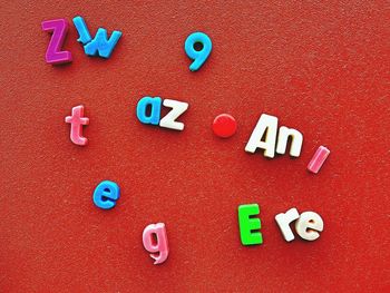 Close-up of alphabets on push board