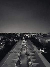 High angle view of vehicles on road in city