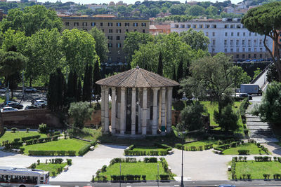 View of buildings and trees in city