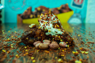 Close-up of dessert on table