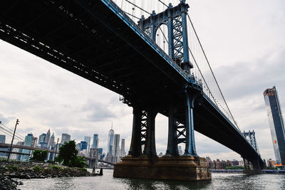 Bridge over river with city in background