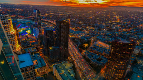 Amazing panorama view of new york city skyline and skyscraper at sunset