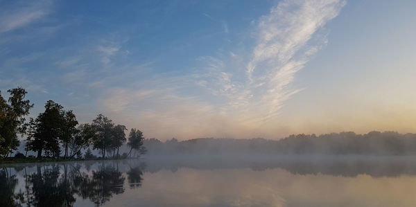 Scenic view of lake against sky at sunset