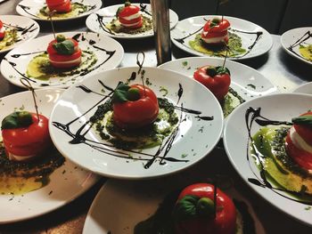 High angle view of salad in plate on table