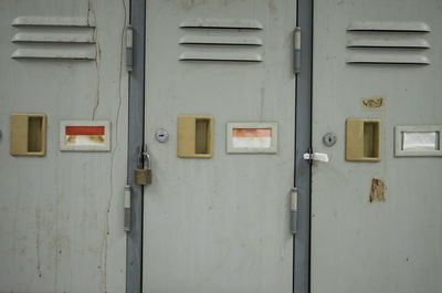 Full frame shot of closed electrical boxes