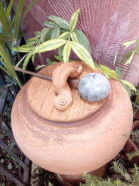 High angle view of statue in garden