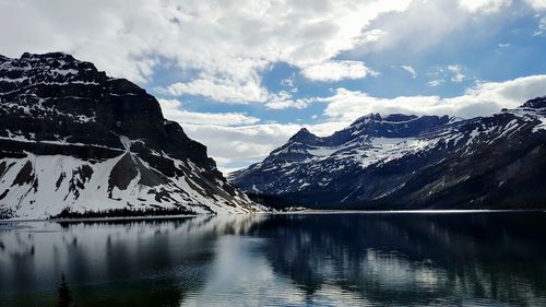 Scenic view of lake with mountains in background