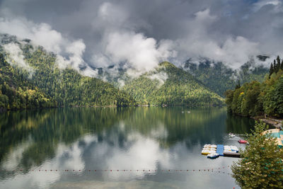 Lake ritsa and mountains in the republic of abkhazia.