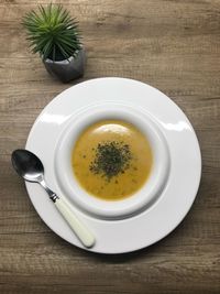 High angle view of food in plate on table