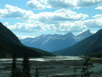 Scenic view of lake against cloudy sky