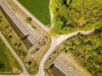 High angle view of highway amidst trees