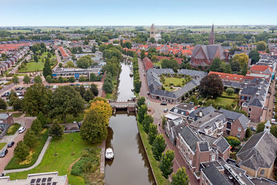 Aerial from the city franeker in friesland the netherlands