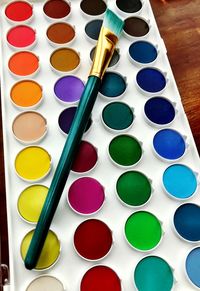 High angle view of multi colored pencils