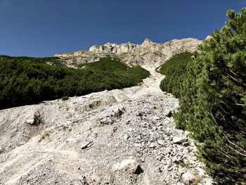 Scenic view of rocky mountains against clear sky