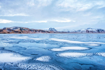 Scenic view of frozen lake against sky