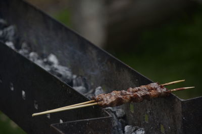 Close-up of meat on barbecue grill