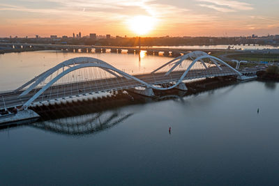 Aerial from the enneus heerma bridge in amsterdam the netherlands at twilight
