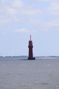 Lighthouse by sea against sky