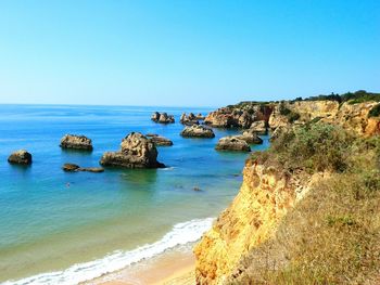 Scenic view of sea against clear sky