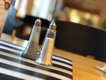 High angle view of beer on table in restaurant