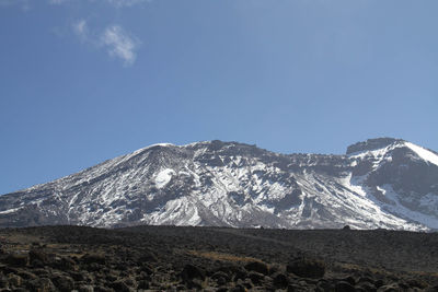 Low angle view of snow mountain against sky