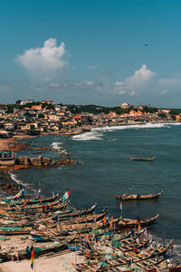 Aerial view of city at seaside