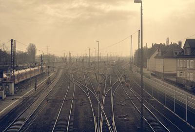 High angle view of railway tracks against sky