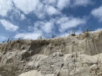 Low angle view of rock formations against sky