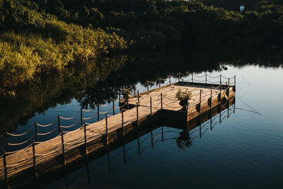 High angle view of lake by trees