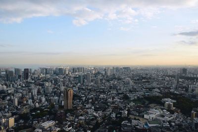 High angle view of buildings against sky in city