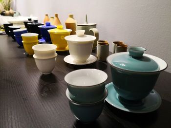 Close-up of tea cup on table