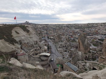 High angle view of buildings in city