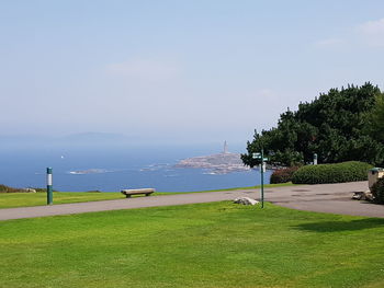 Scenic view of sea against clear sky