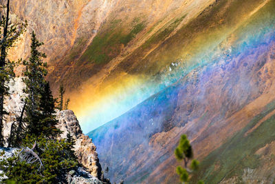 Scenic view of rainbow over mountains