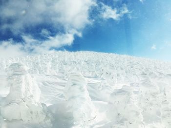 Snow covered landscape against sky