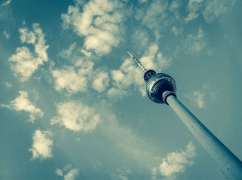 Low angle view of fernsehturm against sky