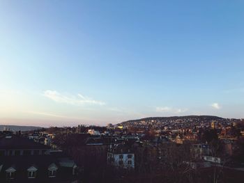 High angle shot of townscape against sky