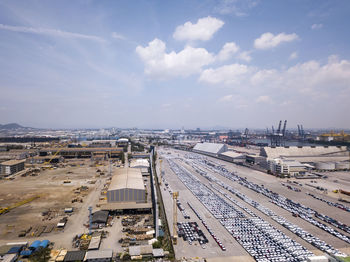 High angle view of cityscape against sky