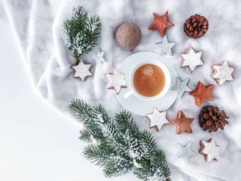 Directly above shot of coffee cup on table