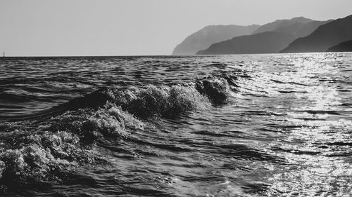 Scenic view of sea against clear sky