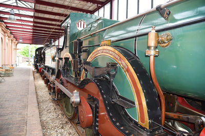 High angle view of train in factory