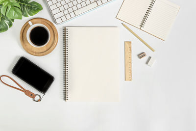 High angle view of coffee cup on table