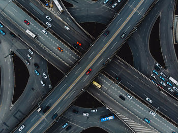 Aerial view of illuminated elevated road at night