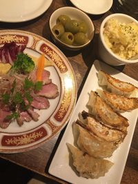 High angle view of food in plate on table