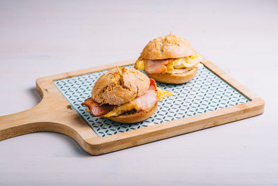 High angle view of breakfast on table