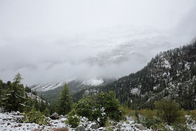 Scenic view of mountains against sky during winter