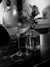 Close-up of water in glass on table