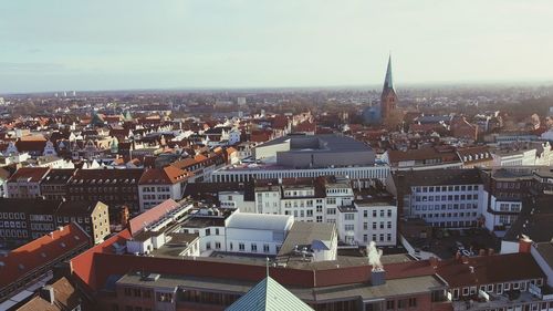 High angle view of buildings in city