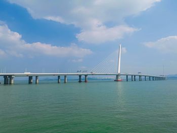 View of suspension bridge over sea