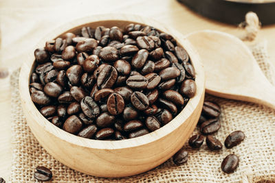 Close-up of coffee beans in bowl